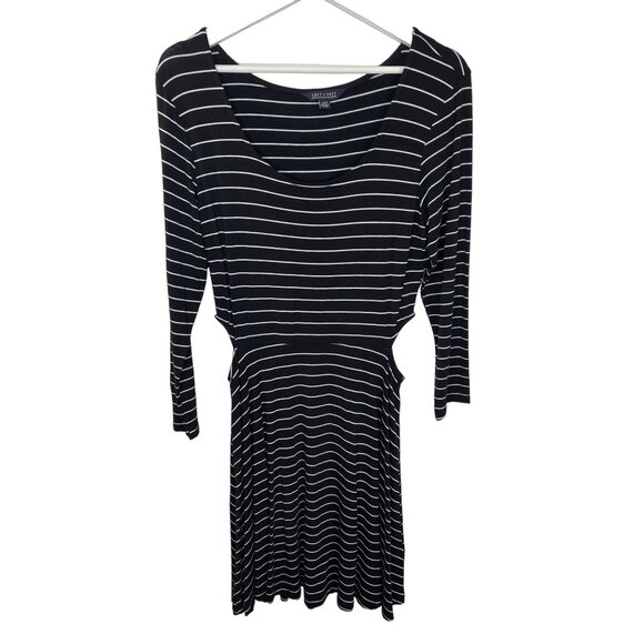 American Eagle L Black White Stripe Soft & Sexy Cut Out Side Dress - Picture 1 of 14